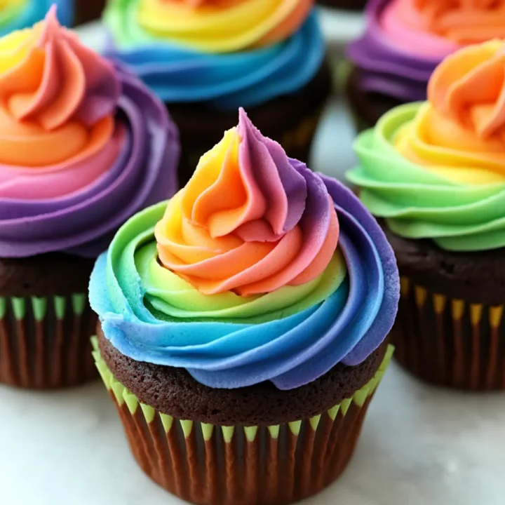 Chocolate Cupcakes with Rainbow Buttercream Frosting | Baked by Rachel